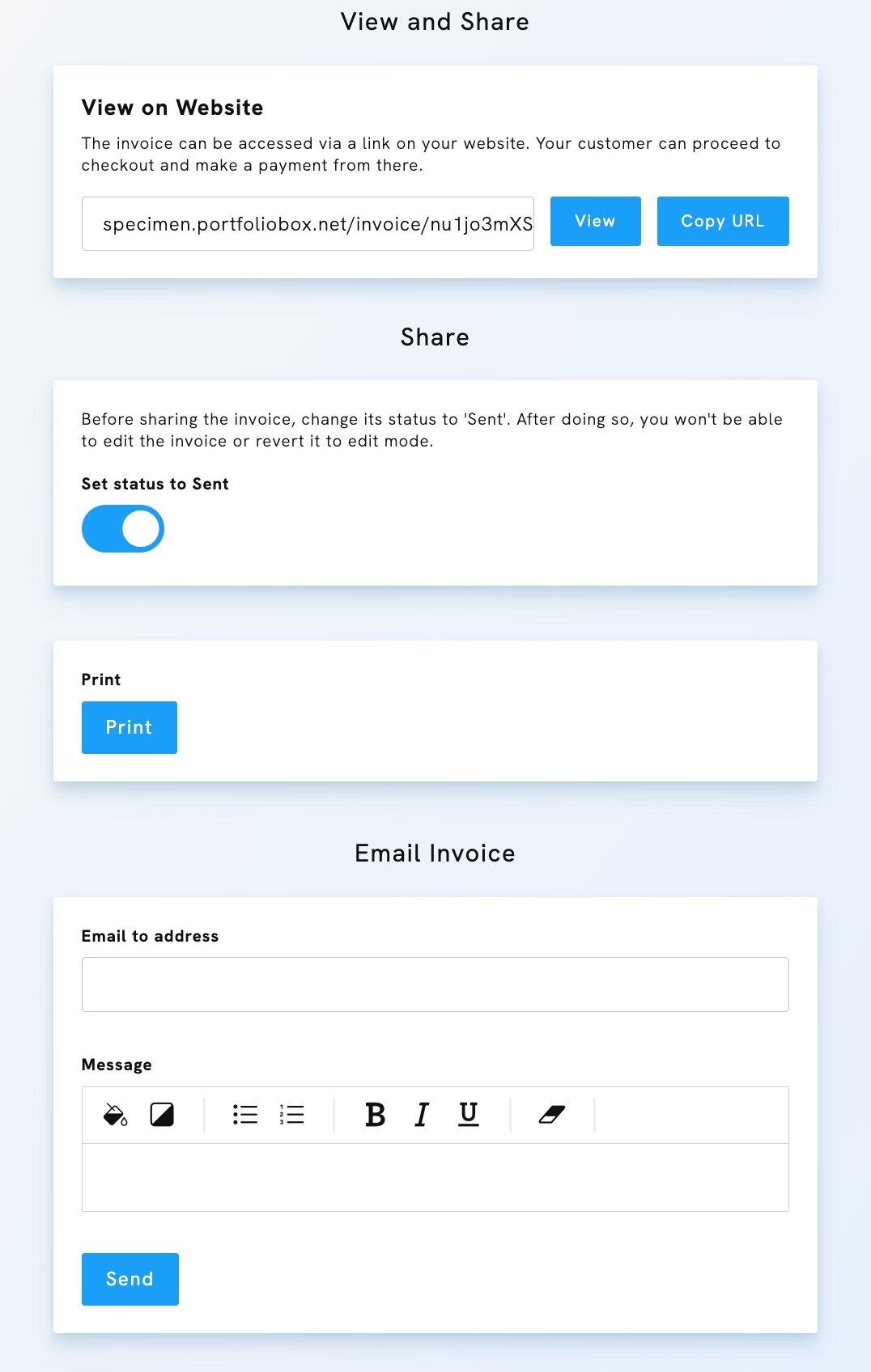 Client invoices directly from your Portfoliobox admin panel