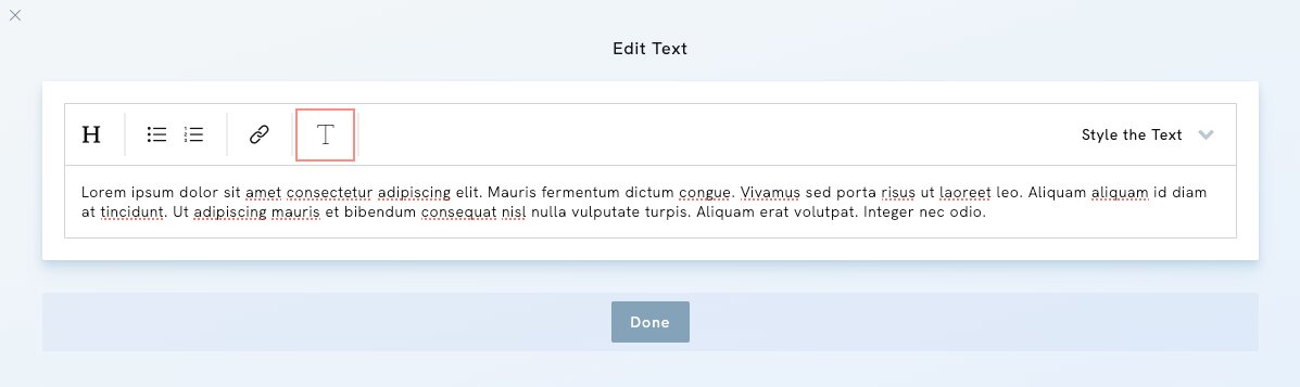 Placeholder text button in text editor - Portfoliobox