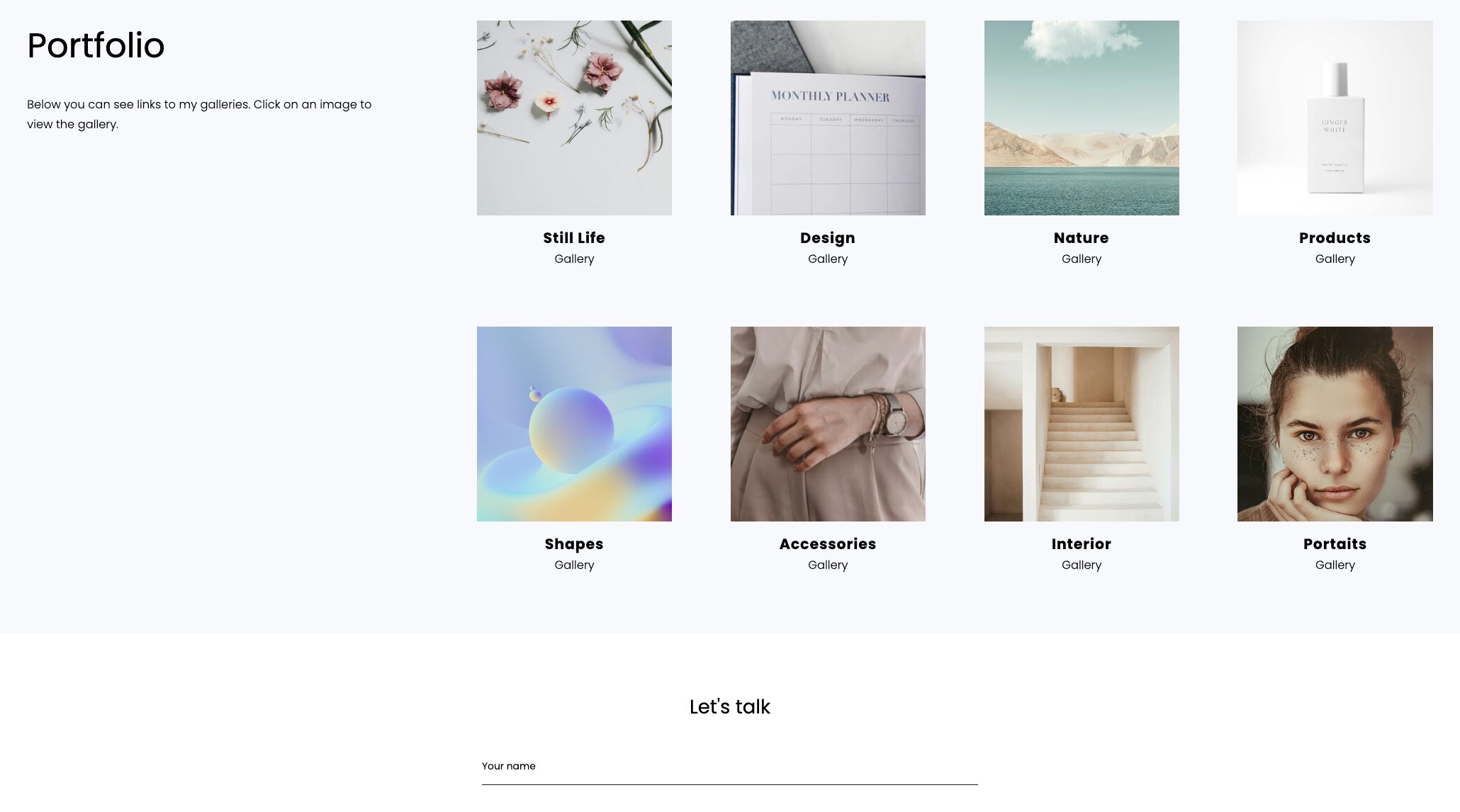 Headers on Portfoliobox page