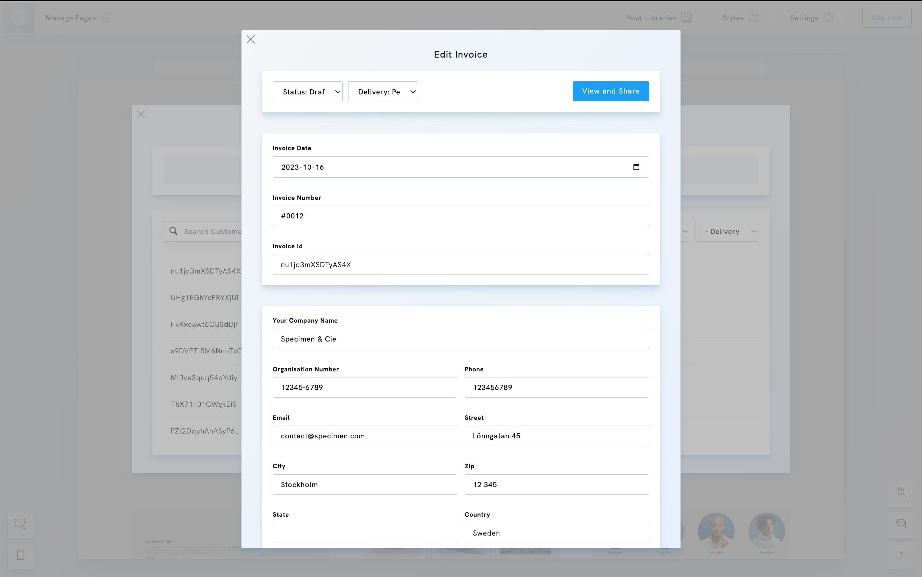 Client invoices directly from your Portfoliobox admin panel