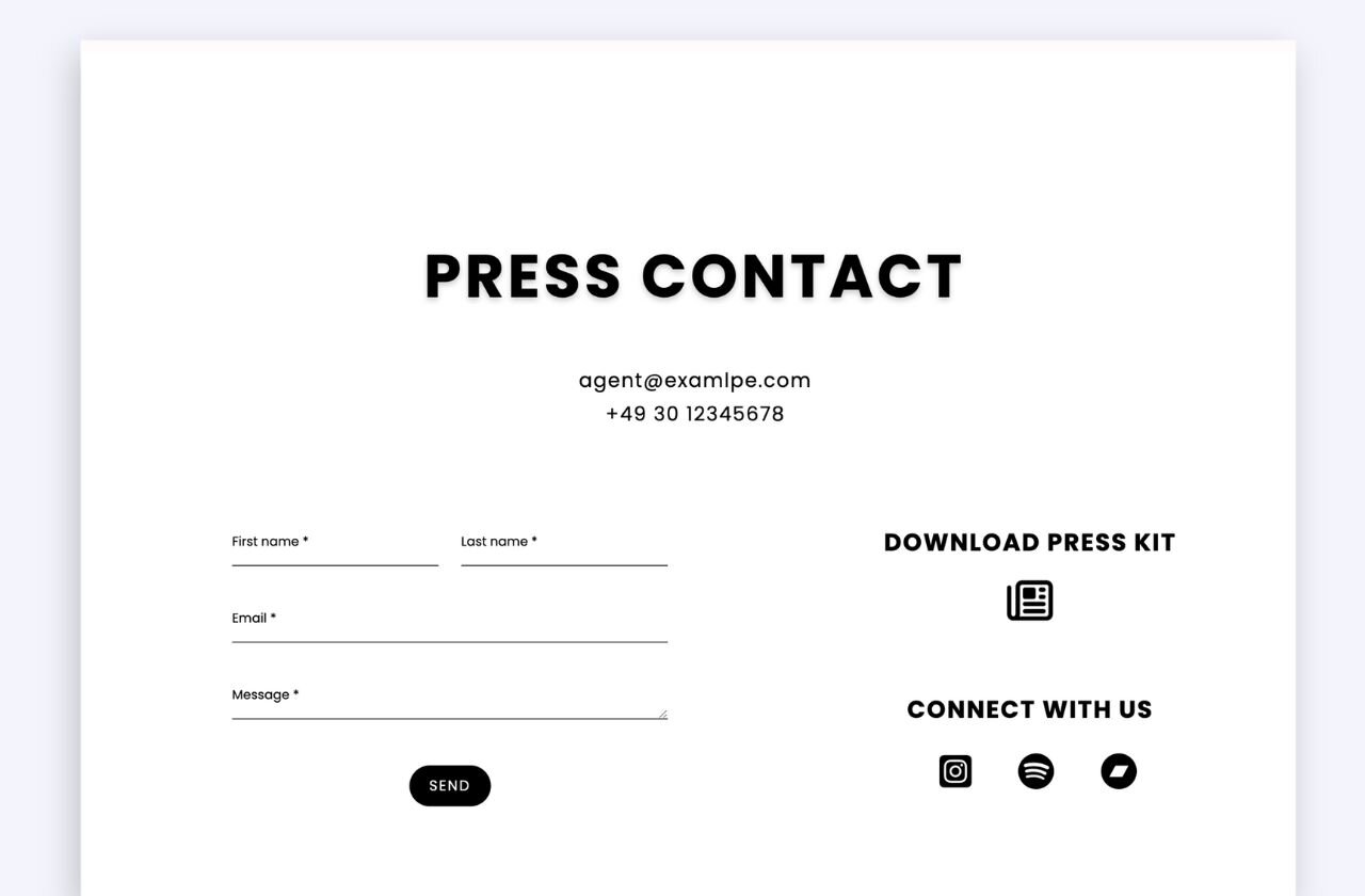 Contact Page - Music Demo Site Portfoliobox