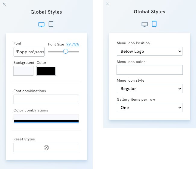 Global Desktop and Mobile Styles - Portfoliobox