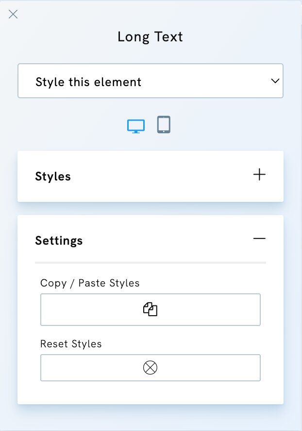 Element Styles Settings - Portfoliobox