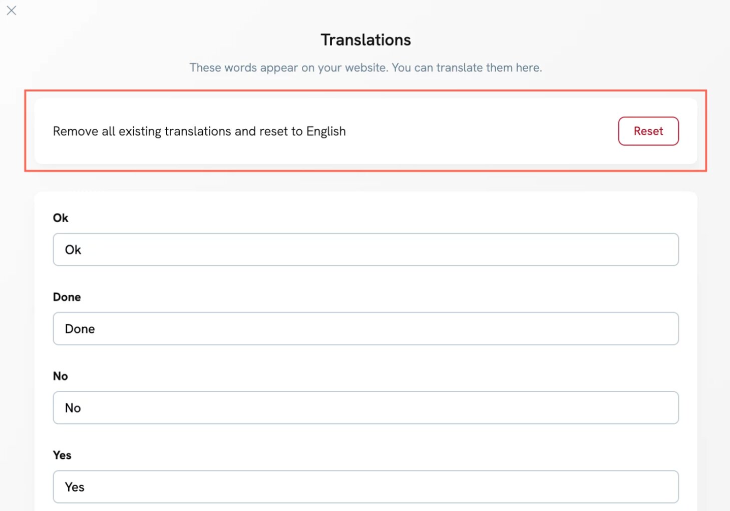 reset all translations on your Portfoliobox site