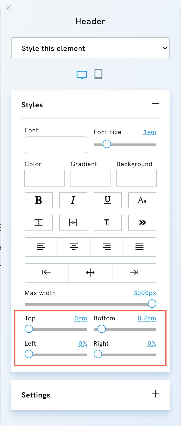 Margins of element in Portfoliobox