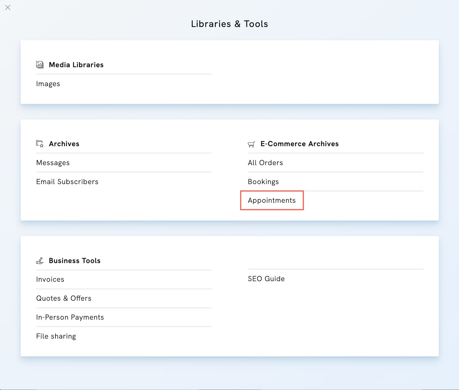 Manage Appointment Services in Portfoliobox