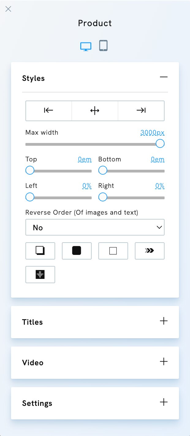 Product Styles in Portfoliobox